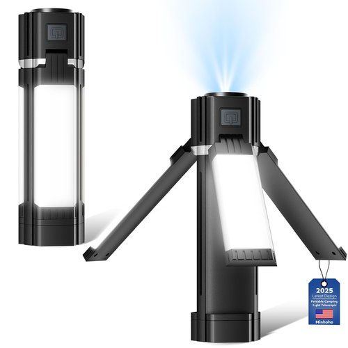 Camping Light Telescopic, Rechargeable LED Camping Lantern with 5 Lighting Modes, Collapsible Magnetic Camping Lantern for Emergency, Camping, Hiking (Black)