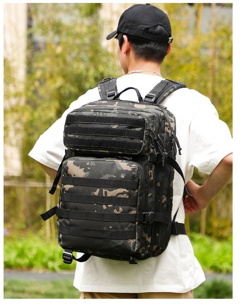 ORILOOSEN 48L 3-day Tactical backpack heavy duty zipper，Hiking Camping Hunting Climbing backpack Nylon canvas Knapsack Outdoor backpack (Camouflage black)