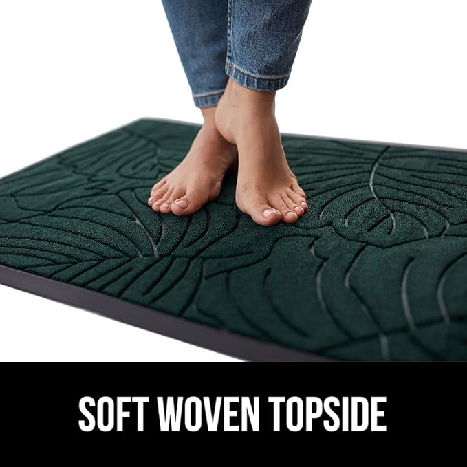 GORILLA GRIP 100% Waterproof All-Season WeatherMax Doormat, Durable Natural Rubber, Stain and Fade Resistant, Low Profile, Indoor Outdoor Door Mats, Easy Clean Patio Entrance Mat, 17x29, Green Palm