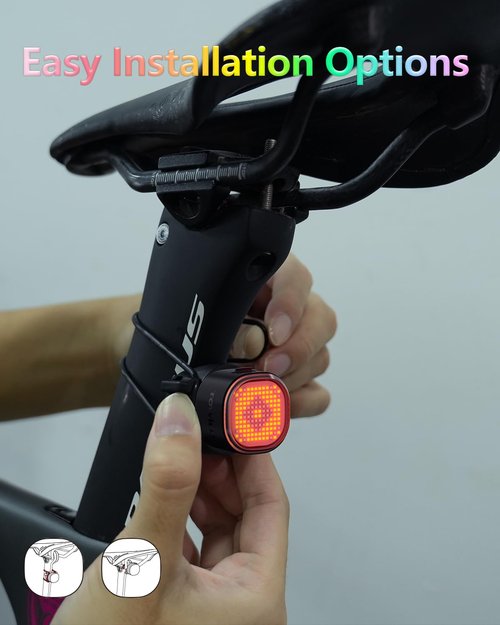 TOWILD TL08 Bike Tail Light - Customized Patterns Full-Color Bike Rear Light, Brake Sensing, USB-C Rechargeable, IPX6 Waterproof (Black)