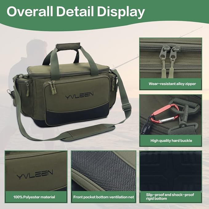 YVLEEN Fishing Tackle Box Bag - Outdoor Large Fishing Tackle Storage Bag - 100% Water-Resistant Polyester Material - Fishing Tackle Bags - Suitable for 3600 3700 Tackle Box