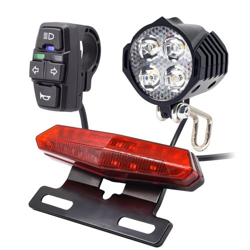 36V 48V Ebike Light Kit, Electric Bike Headlight Horn 100dB, Ebike Tail Light with Turn Signal, Fits Rear Rack Mount Holes 50mm 80mm, Not Compatible with Waterproof Controller or Middle Motor