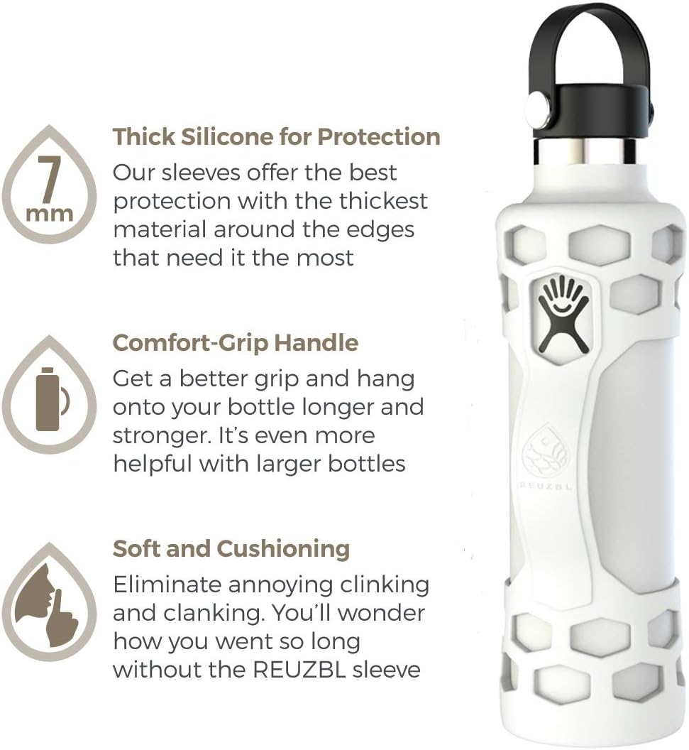 REUZBL Silicone Boot Sleeve Protector with Handle – Compatible with Hydro Flask 40oz, 32oz, 24oz, 21oz – Protective Bottle Bumper for Stainless Steel Water Bottles