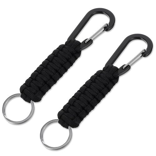 COMNICO Carabiner Keychain, 2 Pcs Small Paracord Keychain Aluminum Military Braided Key Chain D Ring Lanyard Clip Heavy Duty Key Ring Hanger Hook for Outdoor Camping Travel