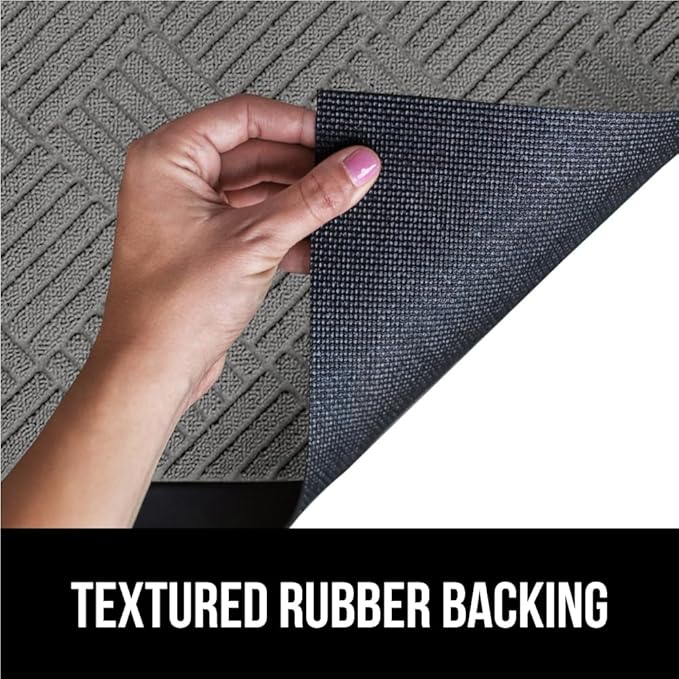 GORILLA GRIP 100% Waterproof All-Season WeatherMax Doormat, Durable Natural Rubber, Stain and Fade Resistant, Low Profile, Indoor Outdoor Door Mats, Easy Clean Patio Entrance Mat, 17x29, Steel Diamond