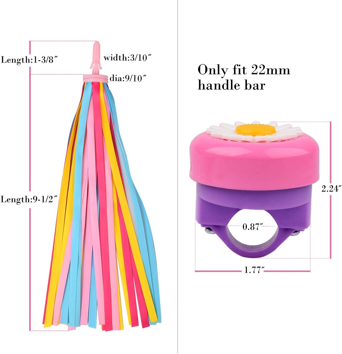 U-LIAN Kids Streamers and Bike Bell for Girls-1 Pack Flower Bicycle Bell with 2 Pack Handlebar Streamers Scooter Tassels for Children's Bike Accessories
