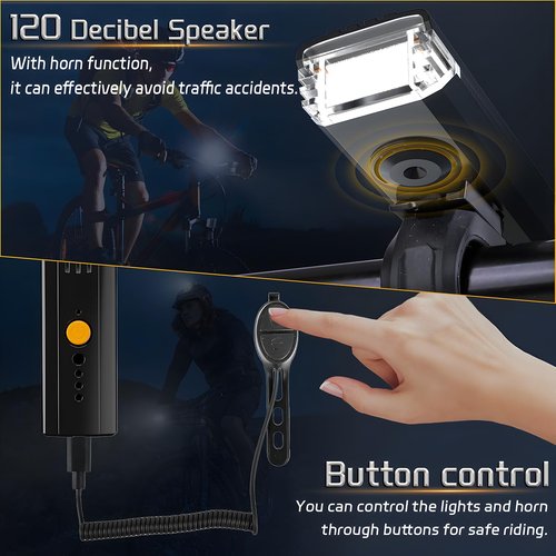 Bike Lights 3000 Lumens USB Rechargeable Bicycle Front Headlight and Back Taillight 4 Light Modes Easy to Install for Men Women Kids Road Mountain Cycling Orange Taillight
