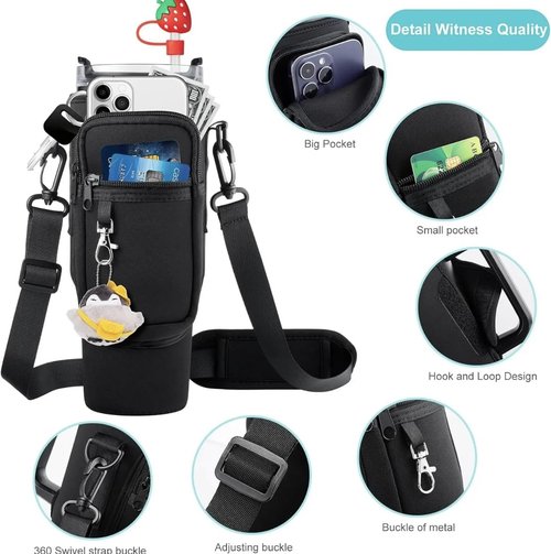LBCB Water Bottle Holder for Stanley Cup Carrier Tumbler Bag 40oz Phone Holder Keychain Neoprene Water Bottle Pouch for Stanley Cup Accessories