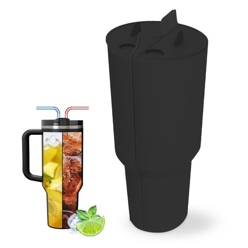 Teeloray 2-in-1 Drink Separator Silicone Liner for Stanley Cup 40oz, Inner Cup Section Tray with Lid and Handle, Black