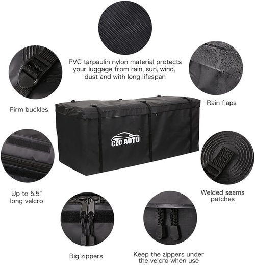 CZC AUTO Hitch Cargo Carrier Bag, 20 cu. ft Waterproof/Rainproof/Weatherproof Cargo Traveling Bag for Car Truck SUV Vans' Hitch Trays and Hitch Baskets, Safe Steady Durable Soft, Black