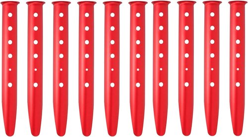Takelablaze Aluminum Tent Stakes for Camping in Snow & Sand 10PCS Beach Canopy Tent Stakes U-Shaped Tent Pegs Lightweight Ground Nails for Beach Shade Canopy Hiking Backpacking Boating Picnic (Red)