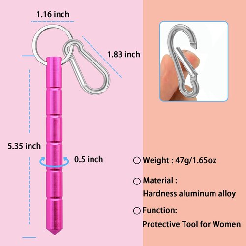 Hawflu 3Pcs Safety keychain Set Protection Keychain Accessories Safety self Stick protection with 3Pcs Carabiner Clips for Women Ladies Girls(Pink)