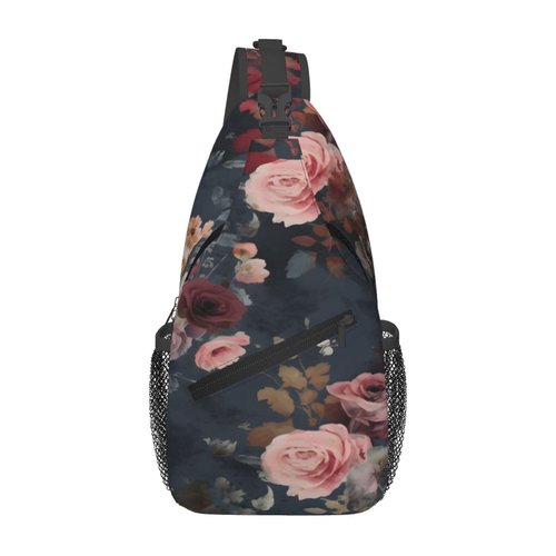 PVTIONXIE Floral Crossbody Chest Bags for Women, Small Crossbody Shoulder Bag Sling Bag Travel Hiking Daypack