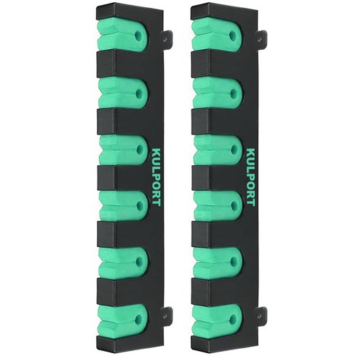 KULPORT Fishing Rod Rack Holders Wall-Mounted Fishing Pole Holder & Rack, Fishing Pole Holders for Garage & Boat 6-Rod Storage Racks(Horizontal Green, 1 Pair)