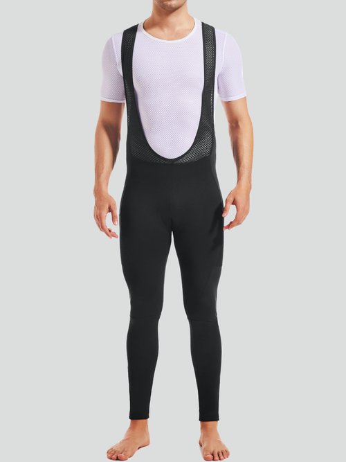 qualidyne Cycling Bib Tights for Men 4D Padded Winter Fleece-Lined Thermal Cold Weather Cycling Bib Pants with Pockets