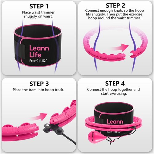 Leann L!fe U2-26 Knots 19”- 56”, Weighted Hula Hoop for Adults Weight Loss, Infinity Hoop Plus Size, Child Adult Home Outdoors, Abdominal Toner, Pink
