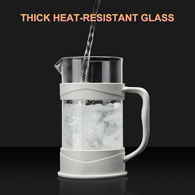 PARACITY French Press Coffee/Tea Maker, Camping Mini Coffee/Tea Press of 304 Stainless Steel Filter and Heat Resistant Glass, Cold Brew Coffee Maker 11.8OZ for Travel& Home Gift(White)