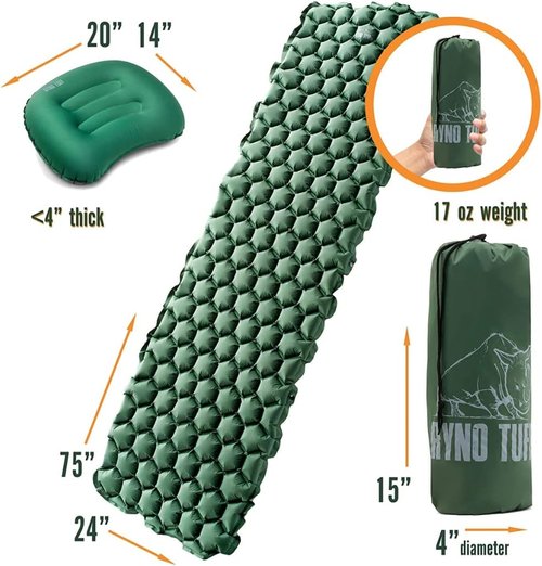 Camping Sleeping Pads and Camping Pillow Set - Ultralight Sleeping Pad for Camping, Backpacking Pad and Hiking Sleeping Pad- Ultralight and Packable Floor Sleeping Mat and Pillow Set