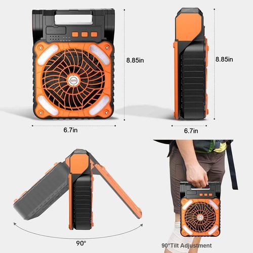 YUEMIDAMY Solar Powered Fan for Camping ，Camping Fan with Light - 10400mAh Rechargeable Battery Fan Ventilator for Tents Home & Outdoor Activities