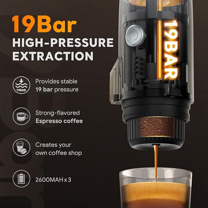 3 in 1 Portable Espresso Machine On the Go, Self-Heating Electric Espresso Maker, 19 Bar Mini Coffee Maker For Travel Camping & Hiking For Ground Coffee & NESPRESSO/DolceGusto Pod, Bright White