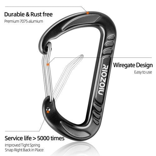 Carabiner Clips, 12KN (2697lbs) Heavy Duty, 4pcs Hook Rings, Caribeaners for Hiking, Outdoor, Keychain, Camping, Dog Leash and Harness, ect.(Black 4pcs)