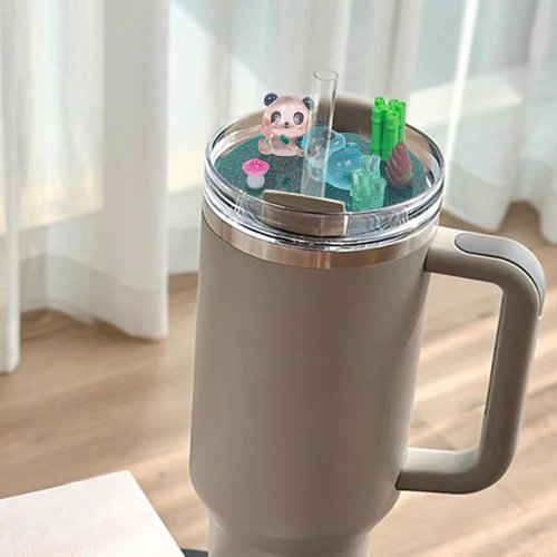 Compatible with Stanley Cup Lid Accessories Charms, Fit for 40 oz Stanley Lid Charms Decor, Cute Panda Silicone Straw Cover Cap for Stanley Tumblers for Stanley lid topper (Panda)
