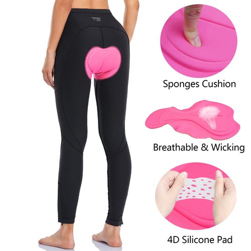 Women's Bike Pants 4D Padded Winter Cycling Pants Thermal Fleece Lined Long Bicycle Tights Compression Leggings with Pockets Black XL