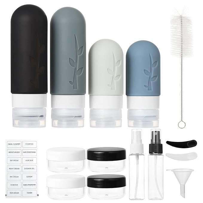 18pack Travel Bottles for Toiletries,TSA Approved Silicone Travel Containers jar for Toiletries,Leak Proof Refillable Liqus Shampoo And Conditioner Travel Essentials toiletry Bottles