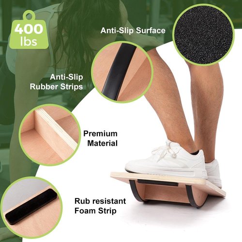 StrongPal Wooden Rocker Balance Board, 17" x 13.4", Dual-Direction Wobble with 17° Tilt, Non-Slip Core & Stability Trainer for Adults, Seniors, Rehab & Office – Supports 400 lbs, Ideal for Home & Gym