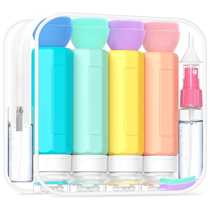 Redfly 17PCS Travel Bottles for Toiletries, TSA Approved Travel Size Containers,Silicone Leak Proof Containers Kit for Toiletries, Shampoo, Conditioner, Lotion & Creams Colorful