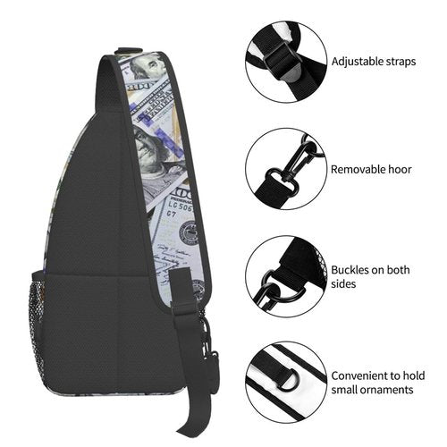 FHSUISN Us Bill Dollars Money Sling Backpack Chest Bag Crossbody Shoulder Bag Gym Cycling Travel Hiking Daypack For Men Women