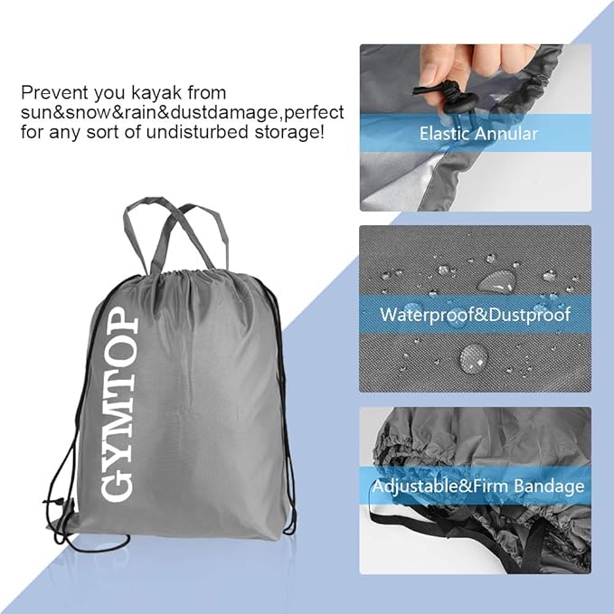 7.8-18ft Waterproof Kayak Canoe Cover-Storage Dust Cover UV Protection Sunblock Shield for Fishing Boat/Kayak/Canoe 7 Sizes [Choose Color] (Gray(Upgraded), Suitable for 12.3-13.5ft Kayak)
