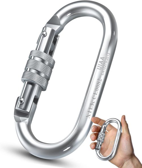 Climbing Carabiner – UIAA CE Rated 25kN/5620LB – Heavy Duty Twist Locking Carabiner Clip - Industrial Strength Large Steel Oval Carabiners - Rock Climbing Caribeener Clips for Rigging, Ropes