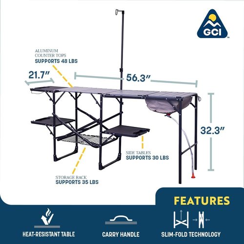 GCI OUTDOOR Master Cook Station | Portable Folding Kitchen Table with Soft Shell Sink, Heat Resistant Tabletop & Telescoping Lanter Pole, Perfect for Camping Trips