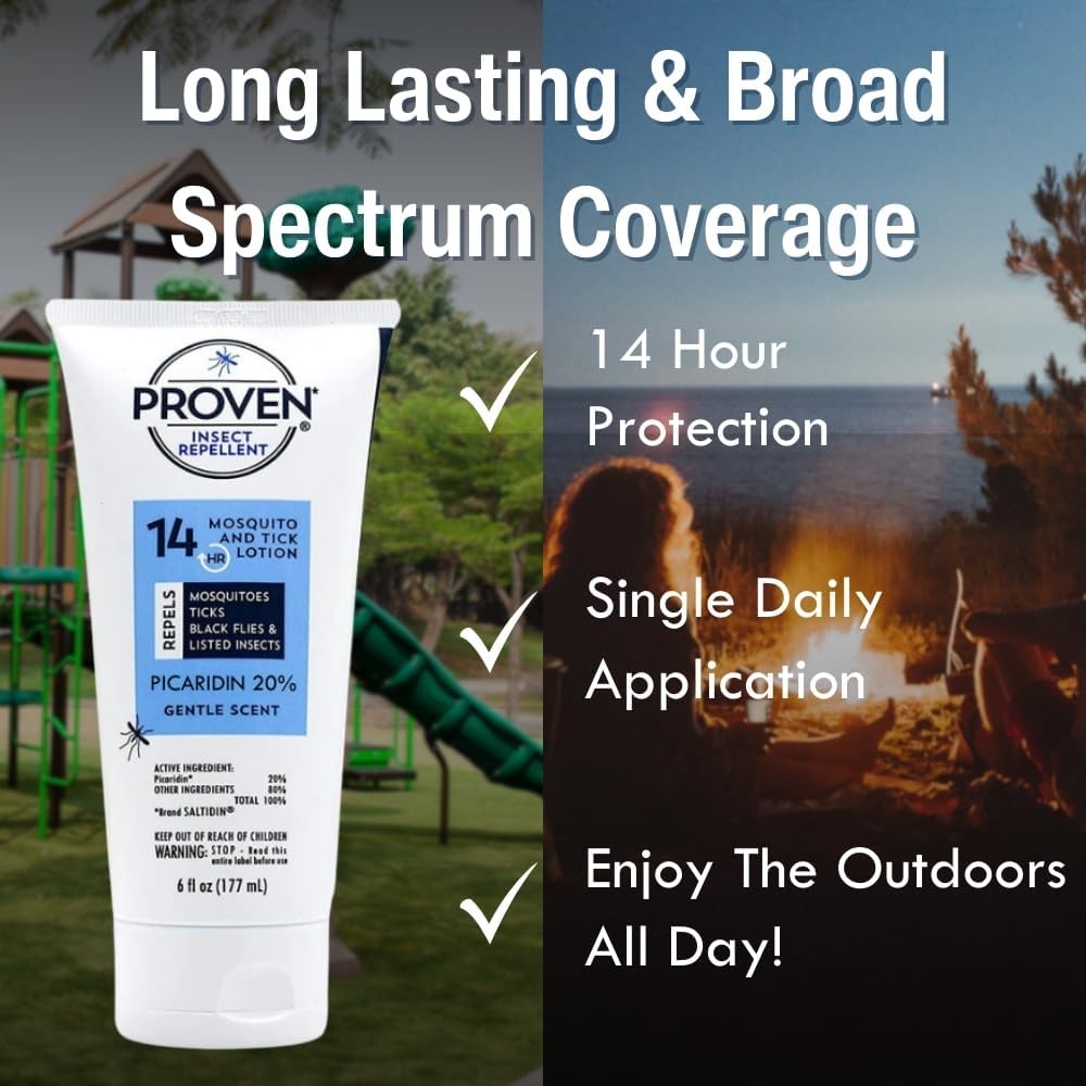 Proven Insect Repellent Lotion, Keep Mosquitoes, Ticks and Flies Off, DEET Alternative Repellent, Up to 14-Hour Protection, Great for Outdoor Camping and Hiking, 6 Ounce, Odorless Lotion