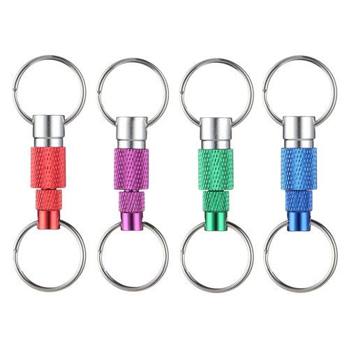 Pmintai Detachable Keychain, Quick Release Pull Apart Breakaway Key Rings Lock Holder Dual Split Rings for Handy Outdoor (4 Pack Red/purple/green/blue)
