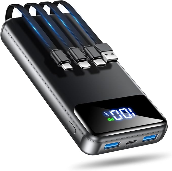 Portable Charger Power Bank 50000mAh Battery Pack, 22.5W Fast Charging PowerBank with Built in Cables,Travel Camping Essential USB-C Portable Phone Charger for iPhone Samsung Pixel Android iPad