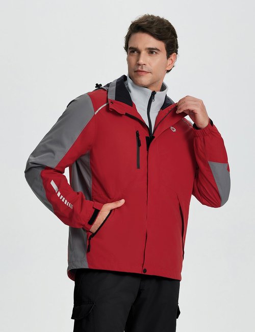 baleaf Ski Jacket for Men Waterproof Insulated Windbreaker Running Cycling Hiking Gear Hood Reflective Packable Red L