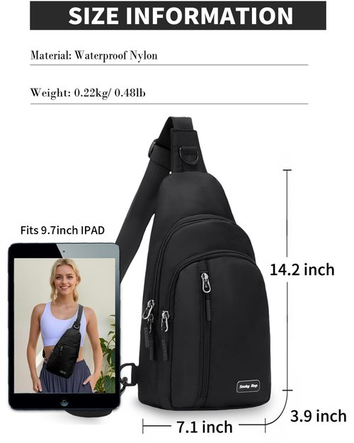 Seoky Rop Small Sling Bag for Men Women Water Resistant Nylon One Strap Shoulder Crossbody Bag for Travel Casual Daily Black