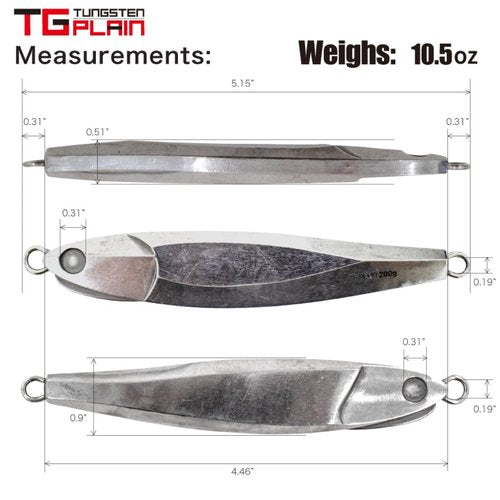 FUNKS TG Plain Tungsten Jig 300g 10.5oz Saltwater Fishing Jigs Metal Jigging Lure Deep Sea for Bass Unpainted with Paper Templates Designed in Japan