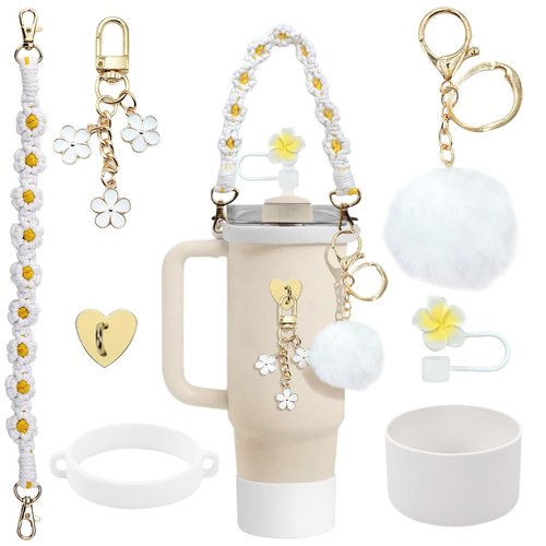 ZeniPremunz 7pcs Stanley Cup Accessories Set,Stanley tumbler accessories,stanleys accessoriee 30oz white,Stanleys cup strap,strap for 40oz & 30oz