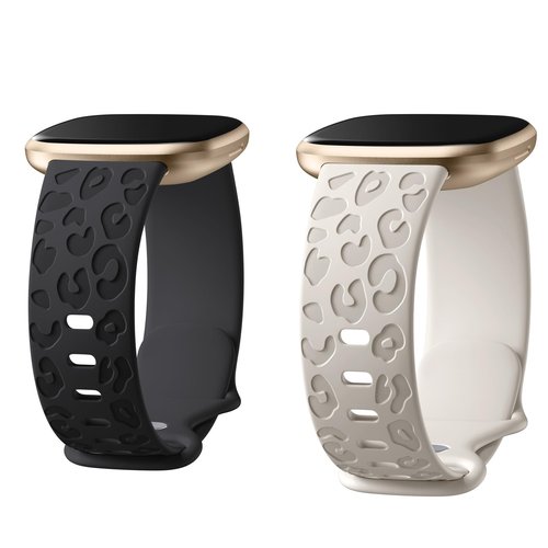 Odbeai Leopard Engraved Bands Compatible with Fitbit Versa 4 Bands for Woman/Versa 3 Bands,for Fitbit Sense 2 Bands/Sense Bands,Cute Fancy Soft Silicone Sport Waterproof Replacement Wristbands Strap