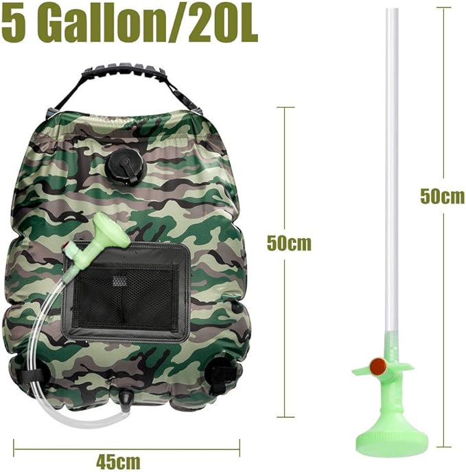Solar Shower Bag | 5 Gal/20L Solar Heating Camping Shower Bag | Removable Hose | On-Off Switchable Shower Head | Ducha Portatil | Traveling Shower | Portable Shower for Beach Swimming, Hiking