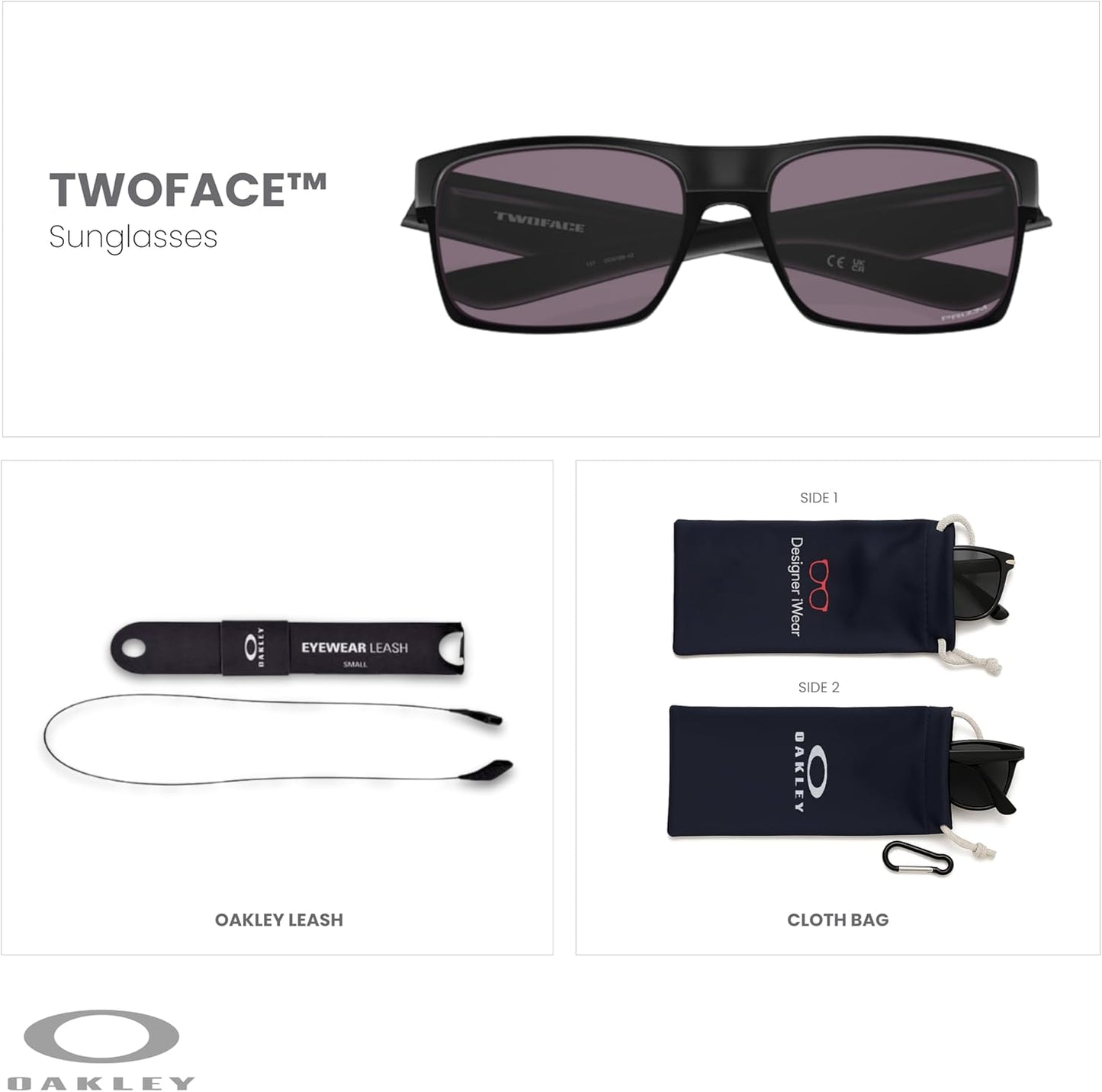 OAKLEY Twoface OO9189 Square Sunglasses For Men+ Bundle Accessory Leash Kit, Microfiber Pouch