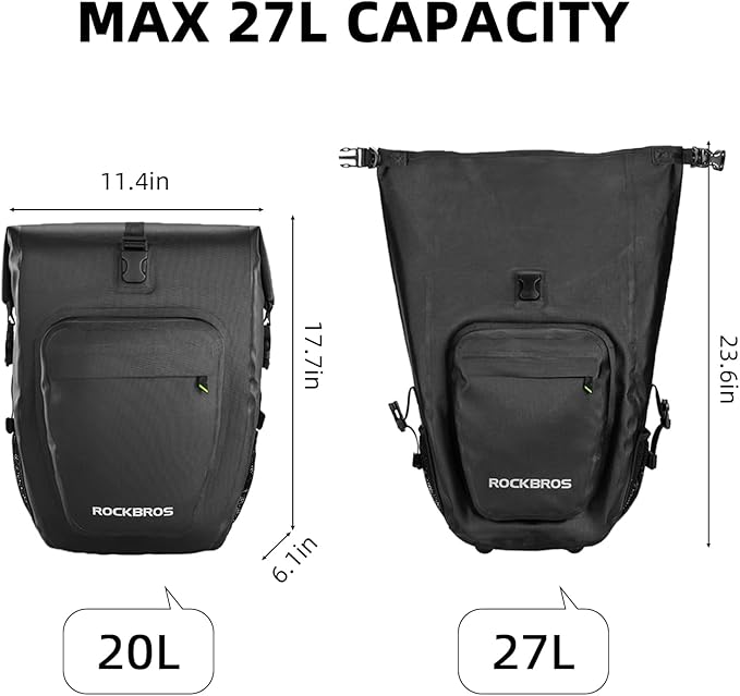 ROCKBROS Bike Pannier Waterproof 27L Large Capacity Bike Bag Rear Rack Bicycle Pannier Bag Waterproof for Grocery Touring Cycling Upgrade Black * 1