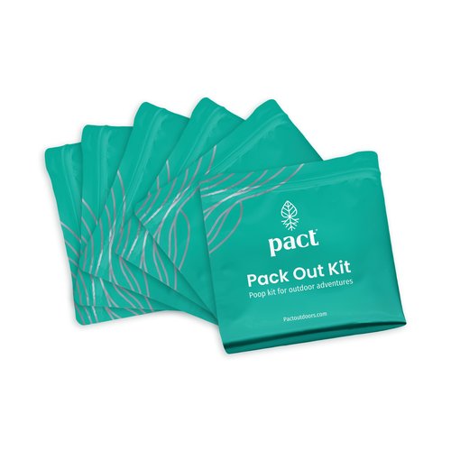 PACT Pack Out Kit - Camping Poop Kit Includes Wet Wipes, Smell Proof Disposal Bags, Hand Wipes, Poop Powder for Odor and Human Waste Bags for Camping and Backpacking - 6 Pack