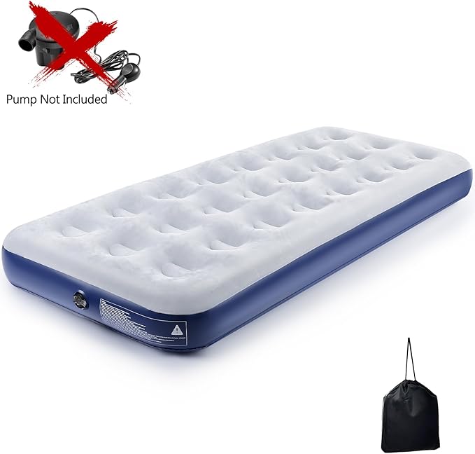 Camping Air Mattress Inflatable Air Bed Flocked Surface Travel Bed Sleeping Pad Air Bed for Outdoor Camping Tent Guest Travelling(2 PCS)