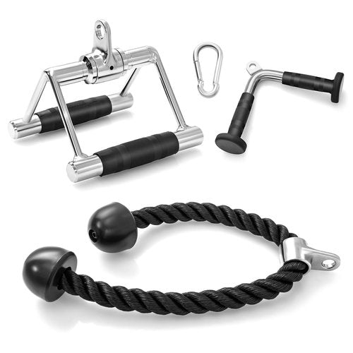 Goplus Cable Machine Attachment Set, 4PCS/ 5PCS LAT Pulldown Attachments w/V-Shaped Press Down Handle, Tricep Rope, Double D Handle, Weight Machine Accessories for Home Gym (4PCS)