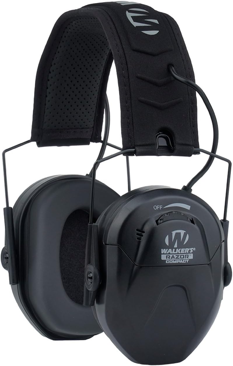 Walker's Razor Compact Electronic Youth/Women's 23dB NRR Noise-Canceling Hearing Protection Muff, 2 AAA Batteries Included