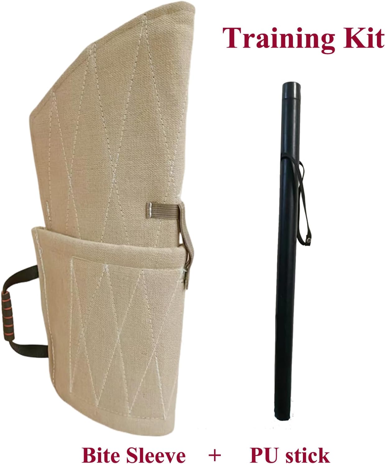 Professional Big Dog Bite Sleeve Agility Equipment Dog Training Arm Protection +PU Leather Stick Kit Set (Canvas)